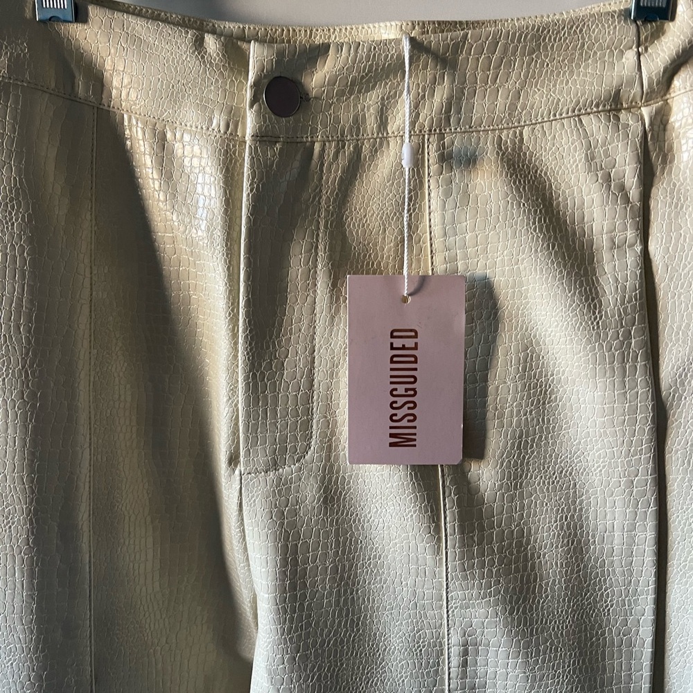 NWT Missguided Cream Croc-Effect leather pants
